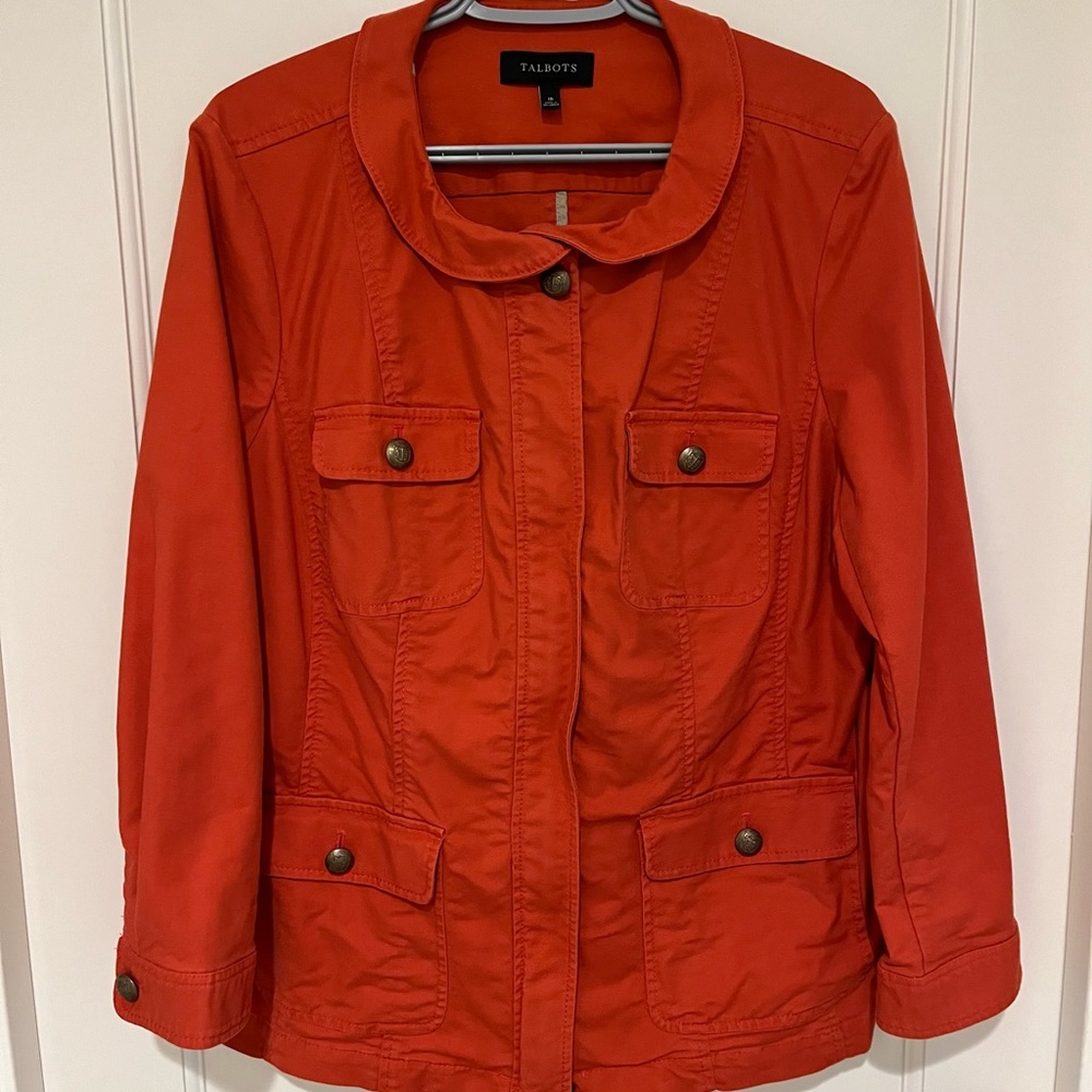 Talbots Orange Utility Jacket Lightweight Cotton Blend